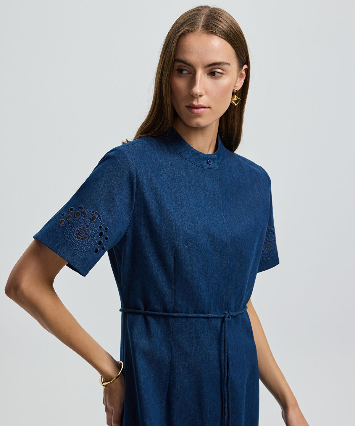Zoomed Embroidered Denim Shirt Dress