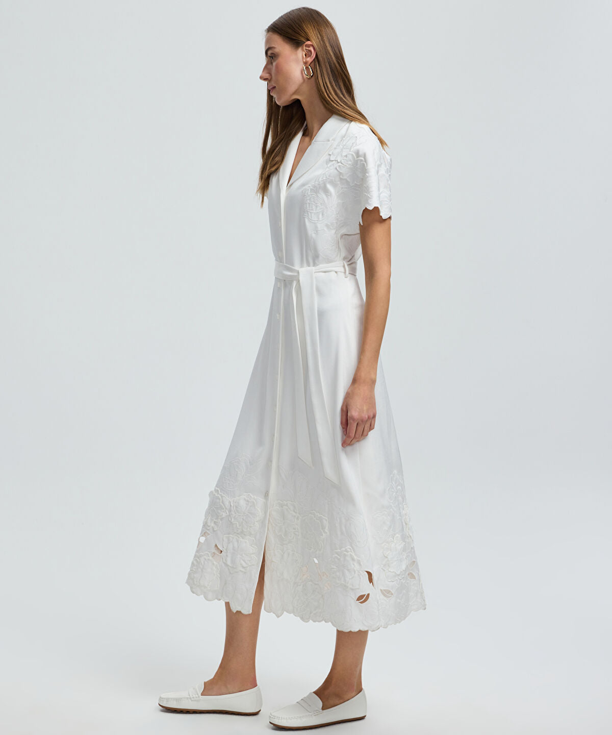 Zoomed Shirt Dress with Floral Applique