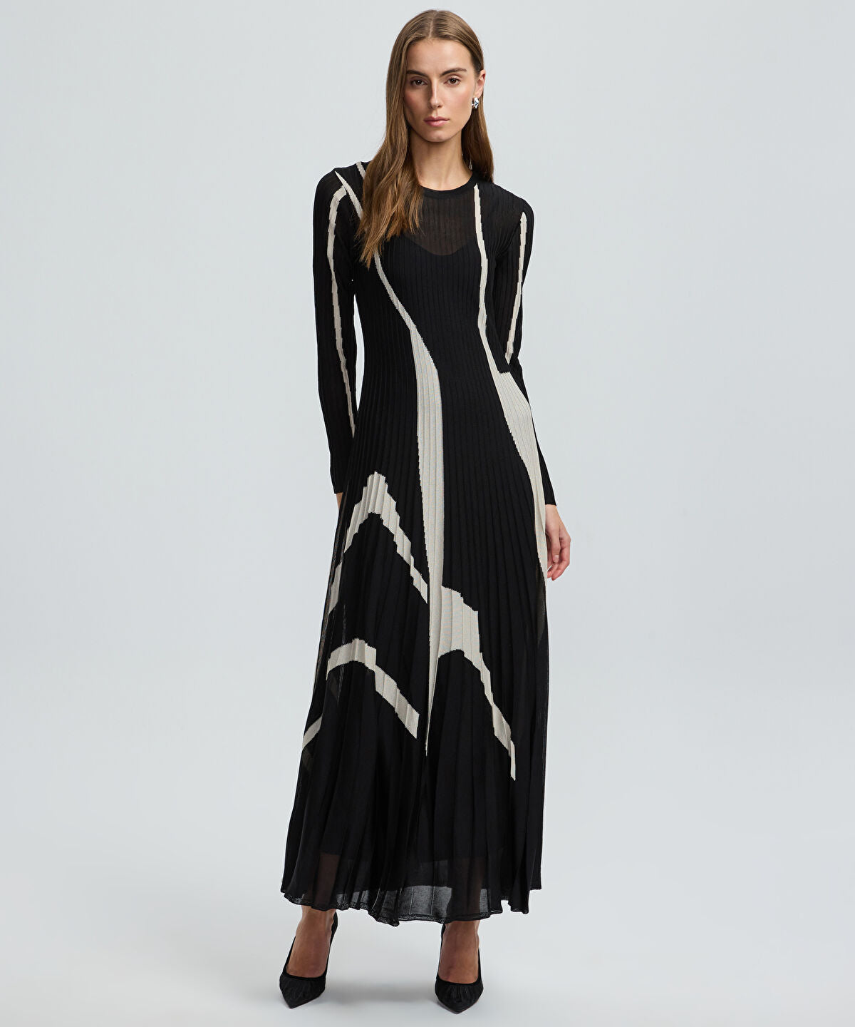 Color-Block Pleated Knit Dress