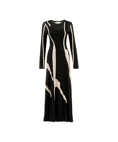 Color-Block Pleated Knit Dress
