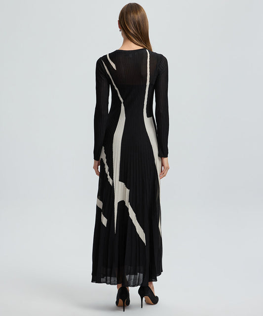 Color-Block Pleated Knit Dress