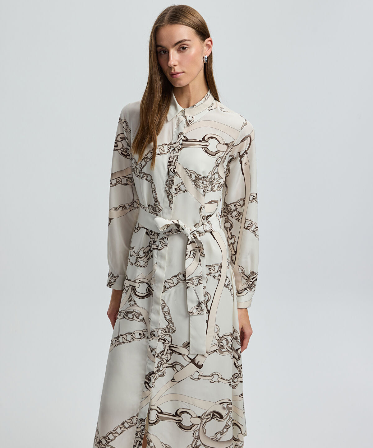 Zoomed Printed Midi Shirt Dress