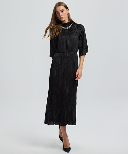 Crinkle-Effect Embellished Dress