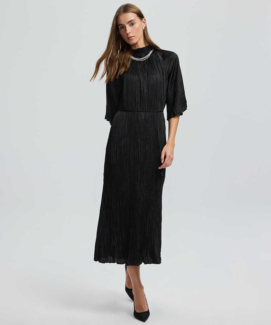 Crinkle-Effect Embellished Dress