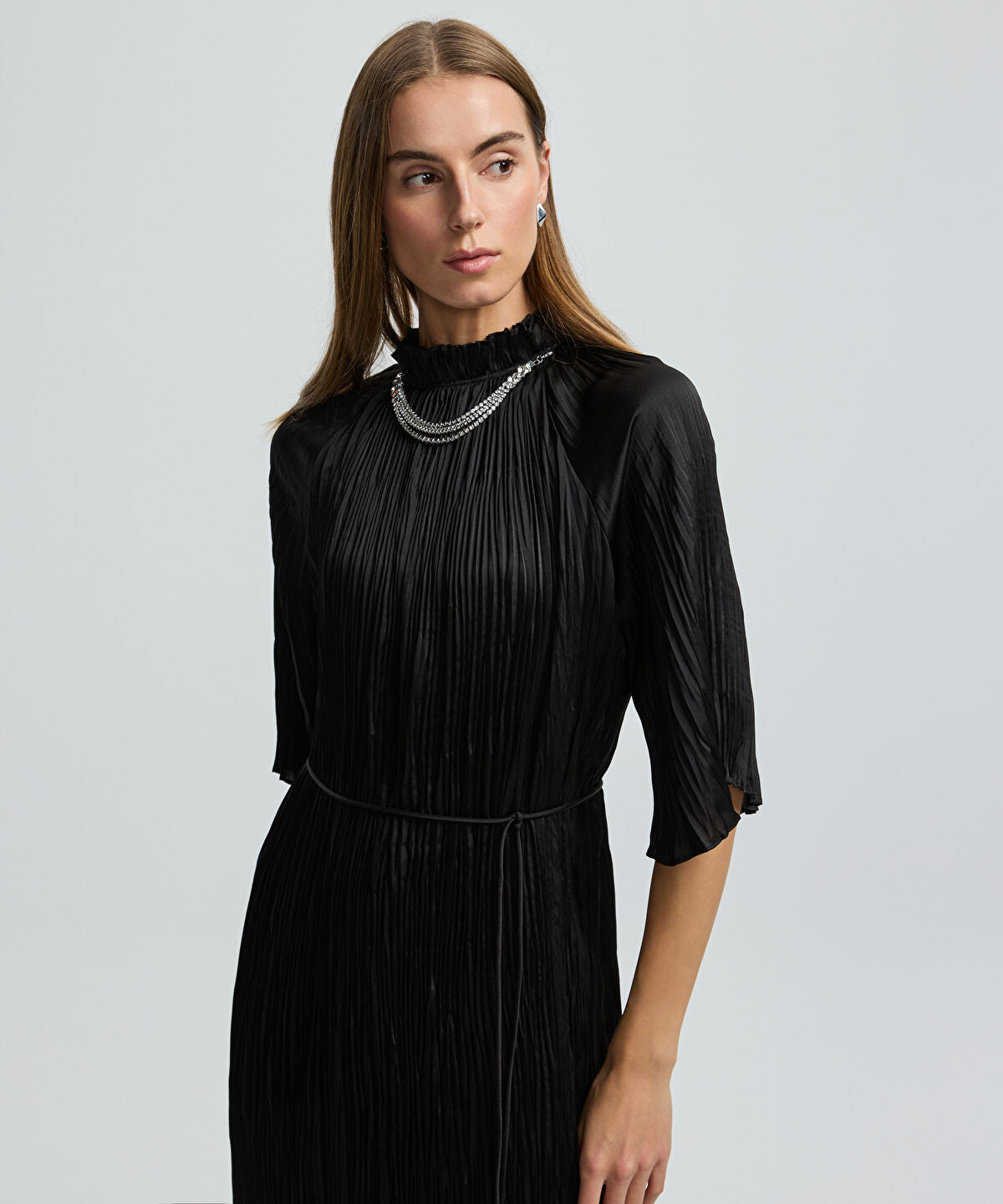 Crinkle-Effect Embellished Dress
