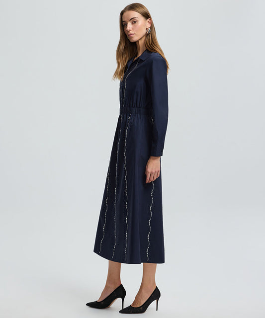 Rhinestone Embellished Poplin Dress