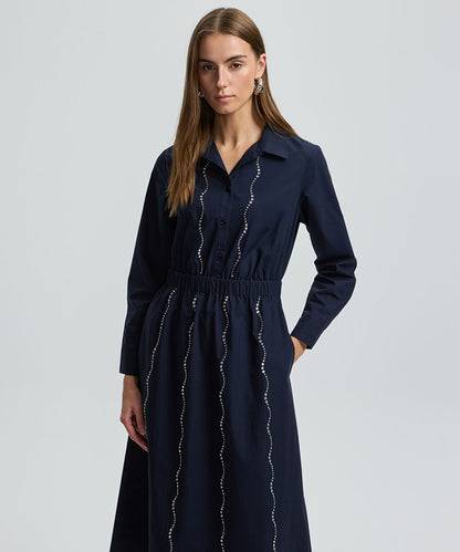 Rhinestone Embellished Poplin Dress