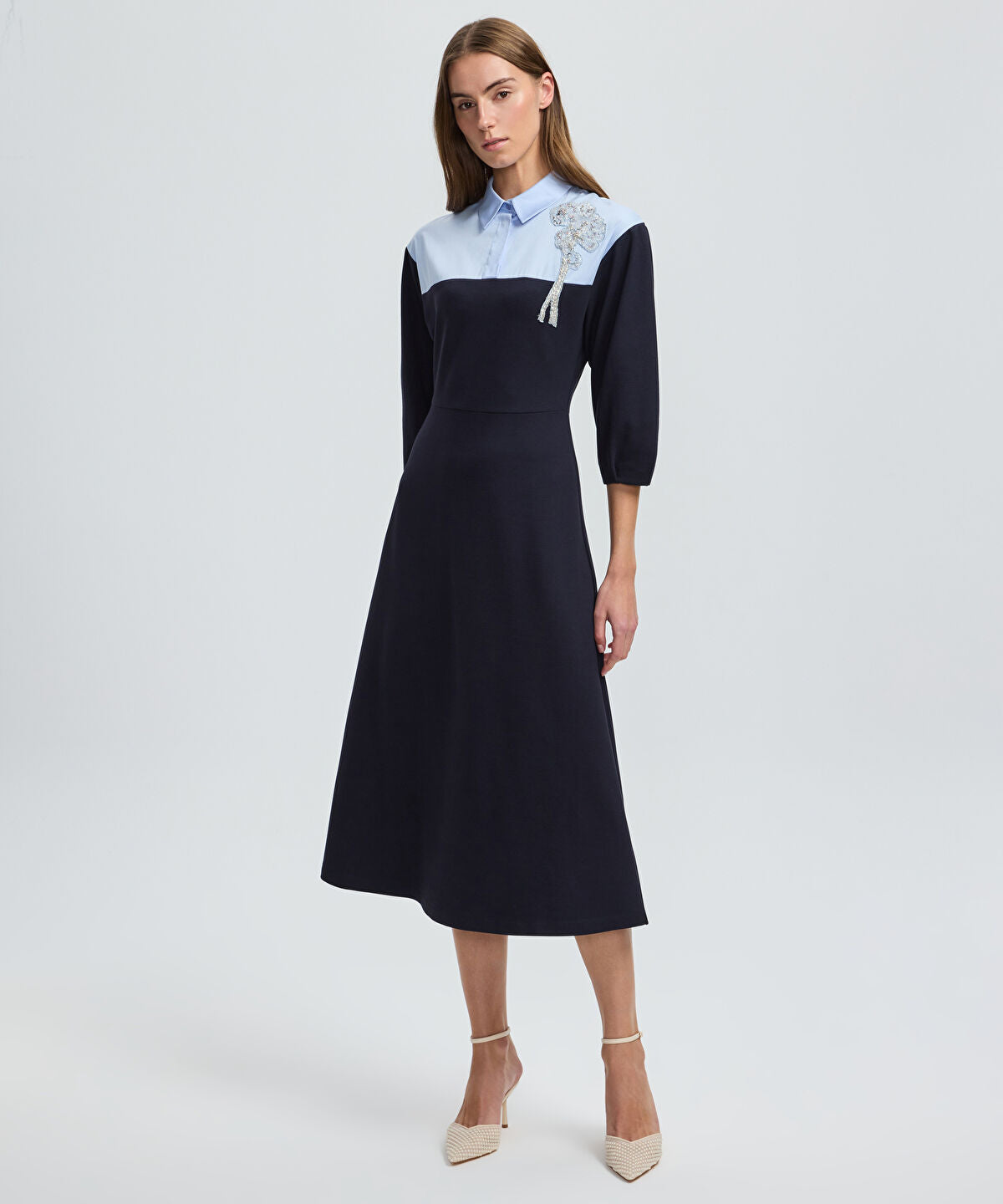 Floral Applique Color-Block Dress