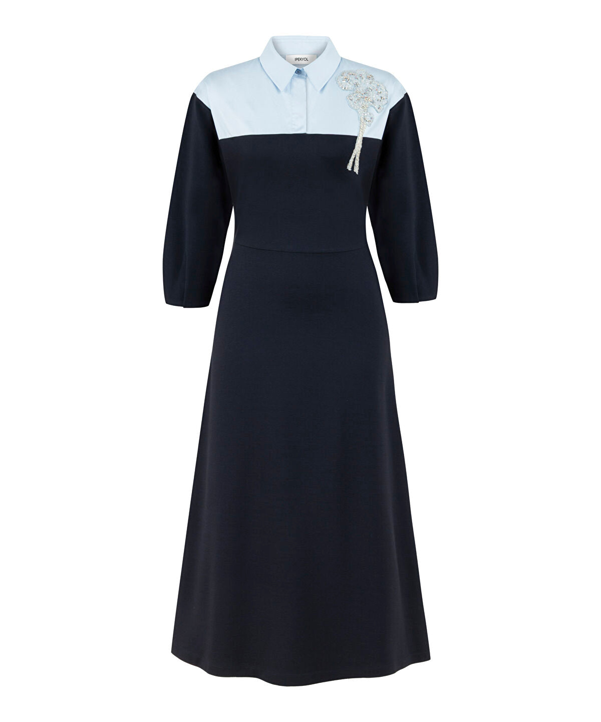 Zoomed Floral Applique Color-Block Dress