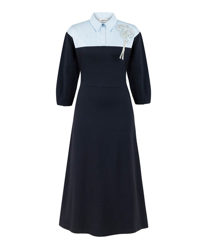 Floral Applique Color-Block Dress