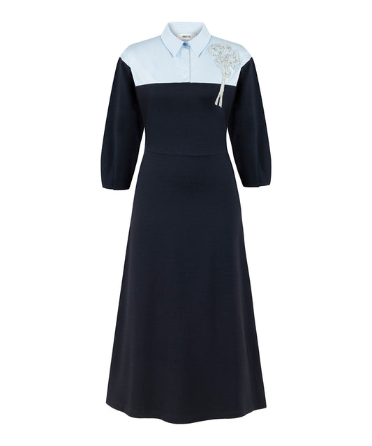 Floral Applique Color-Block Dress