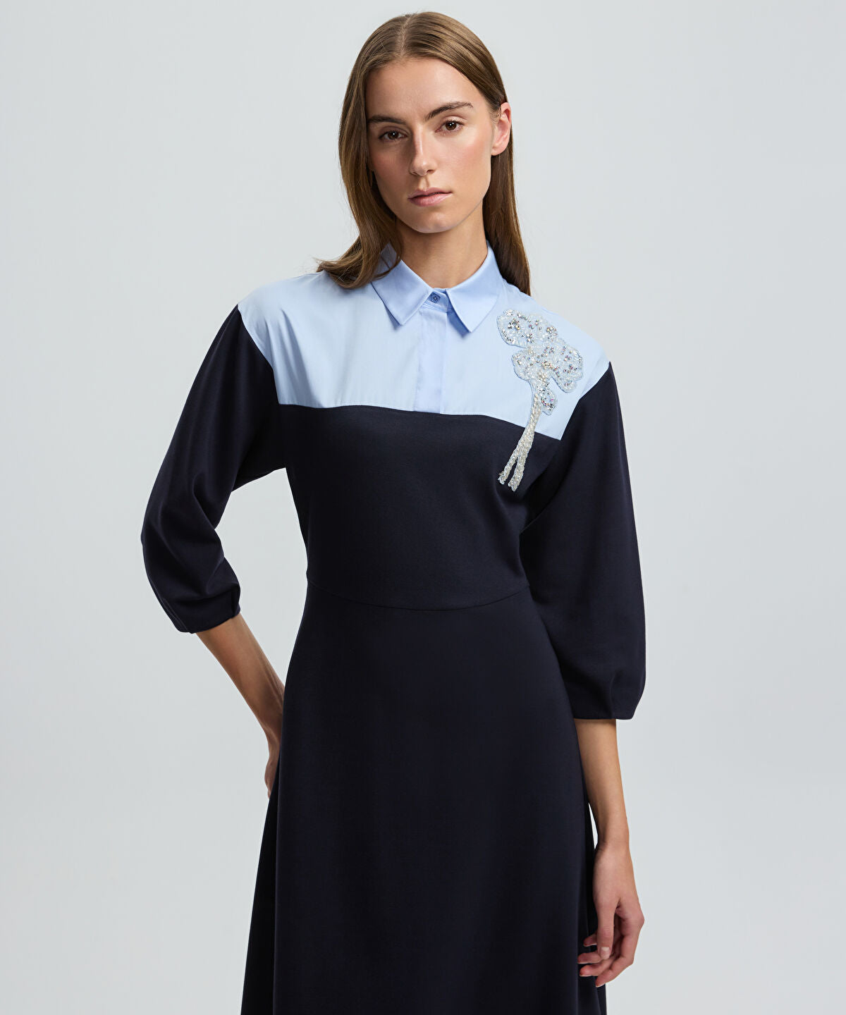 Floral Applique Color-Block Dress