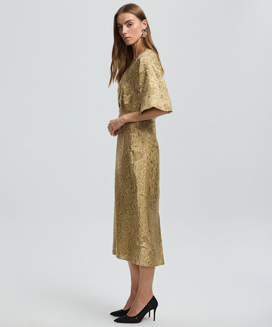 Jacquard V-Neck Midi Dress