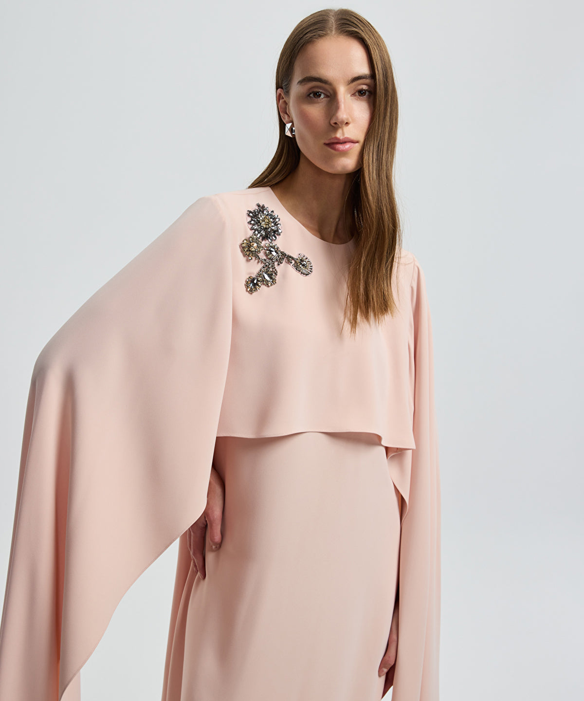 Zoomed Cape-Effect Layered Dress