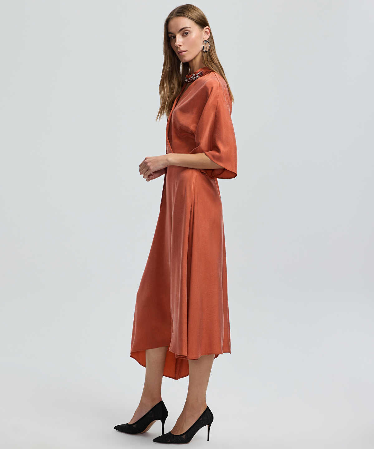 Midi Dress with Embellished Scarf 