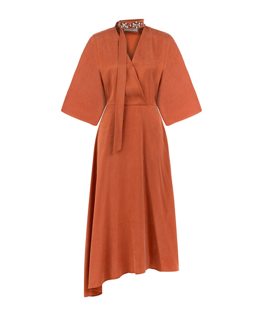 Midi Dress with Embellished Scarf 