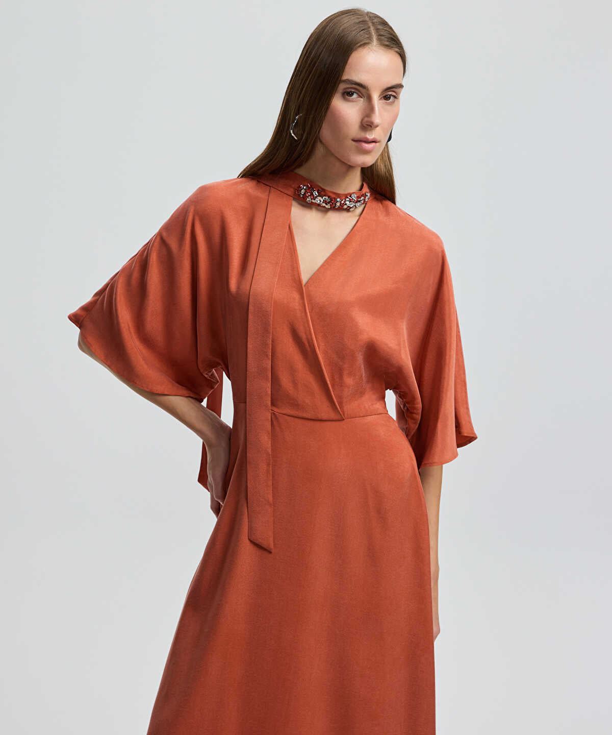 Midi Dress with Embellished Scarf 