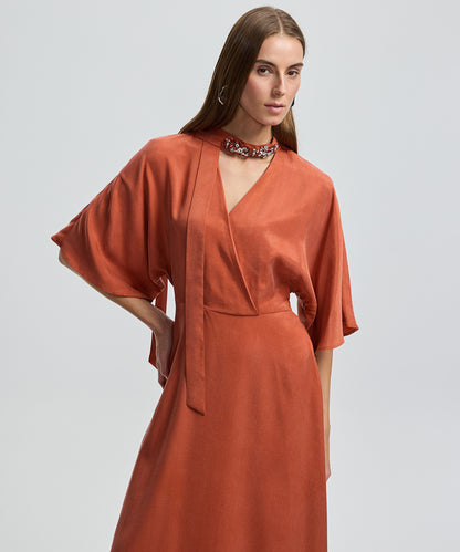 Midi Dress with Embellished Scarf 