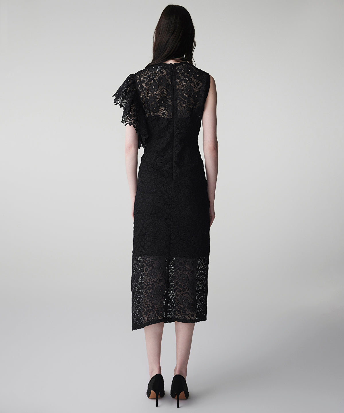 Asymmetric Lace Midi Dress