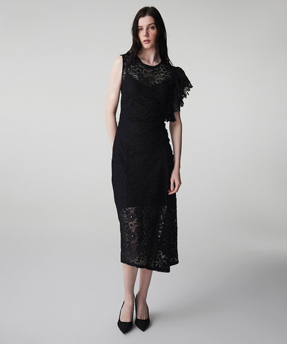 Asymmetric Lace Midi Dress