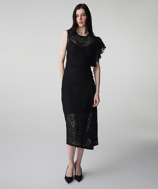 Asymmetric Lace Midi Dress