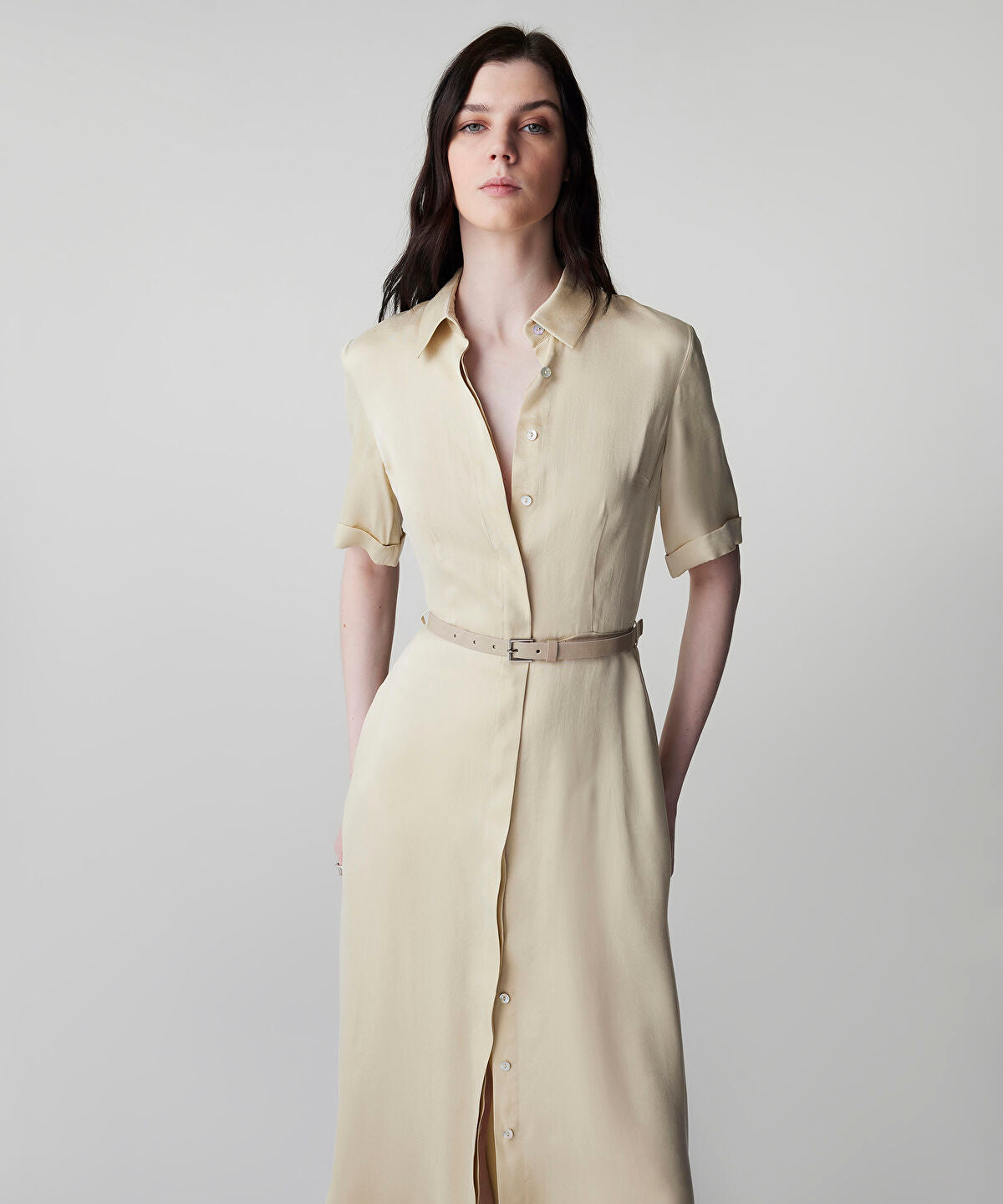 Zoomed Belted Cupro Dress