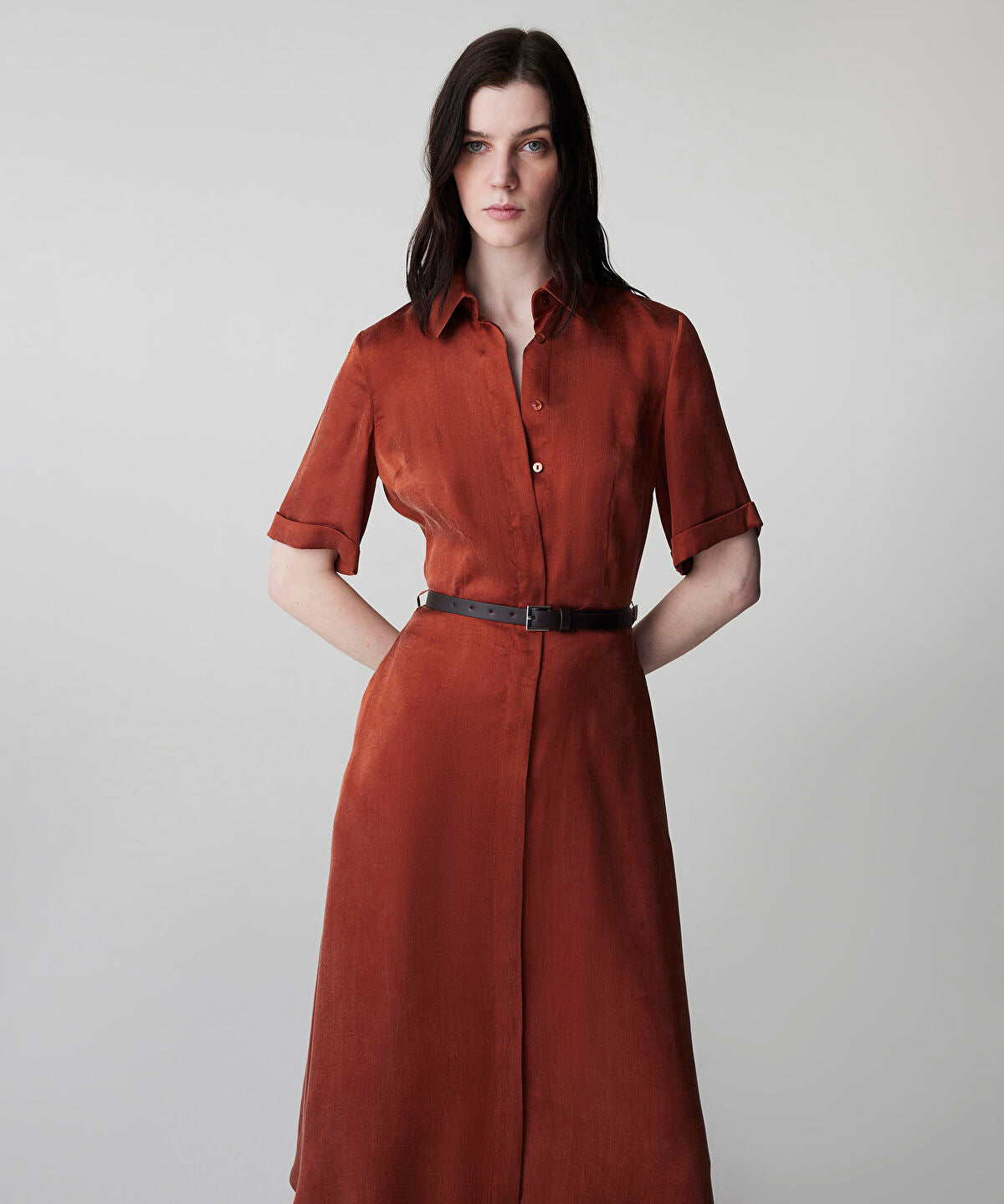 Zoomed Belted Cupro Dress