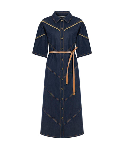 Contrast Trim Denim Shirt Dress