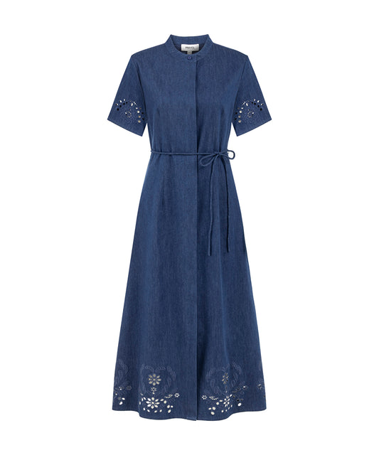 Contrast Trim Denim Shirt Dress