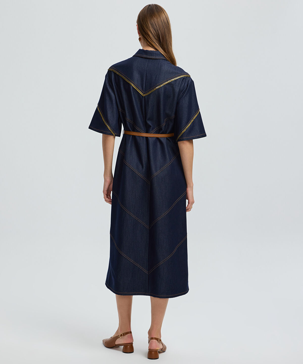 Contrast Trim Denim Shirt Dress