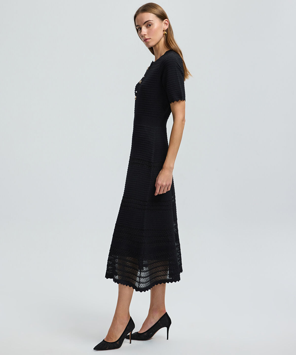 Zoomed Knit Dress with Decorative Buttons