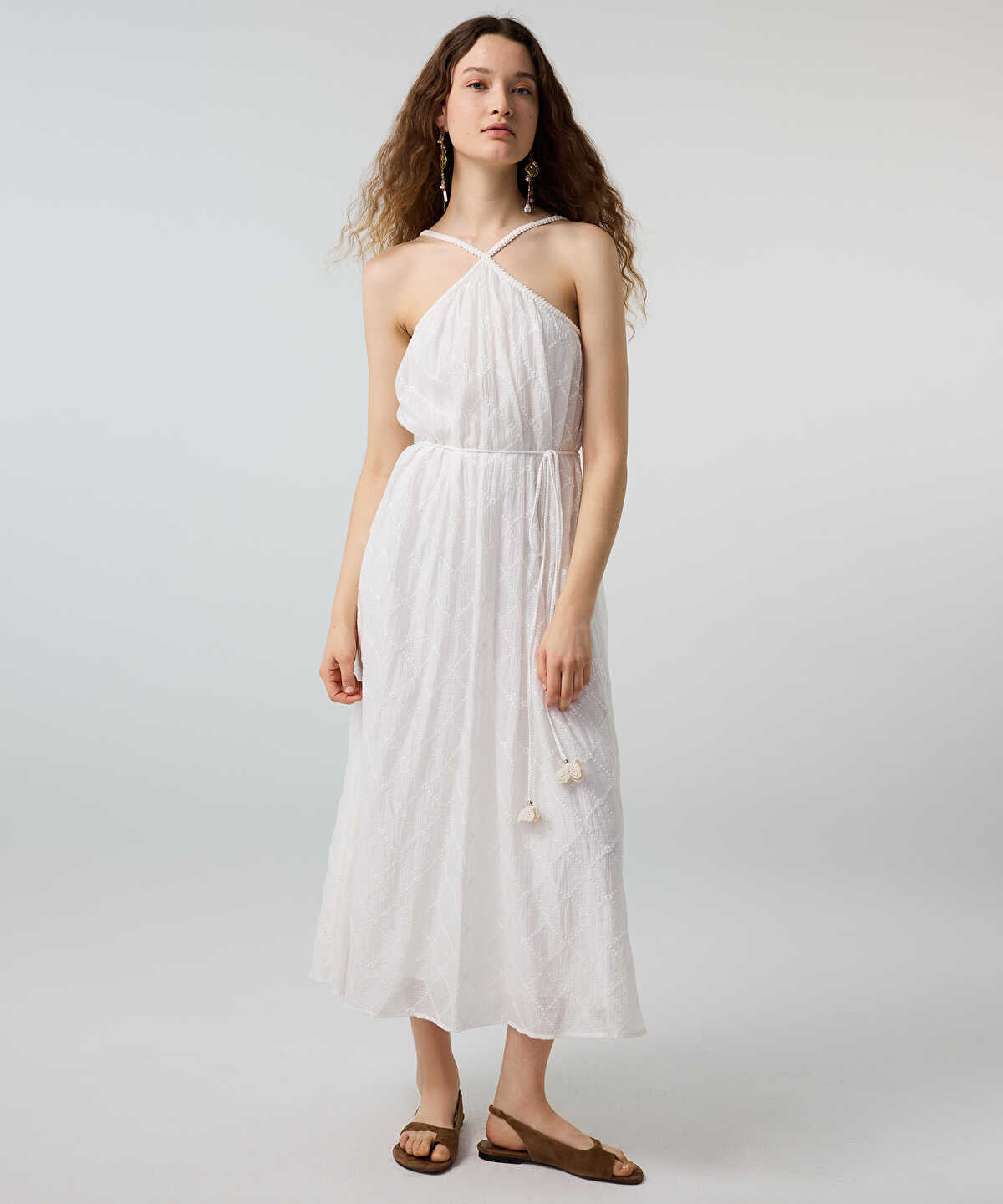 Embroidered Halter Dress