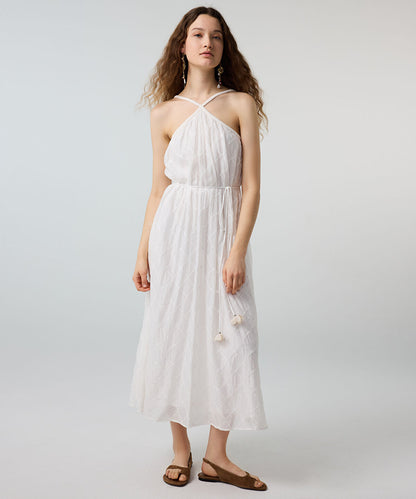 Embroidered Halter Dress