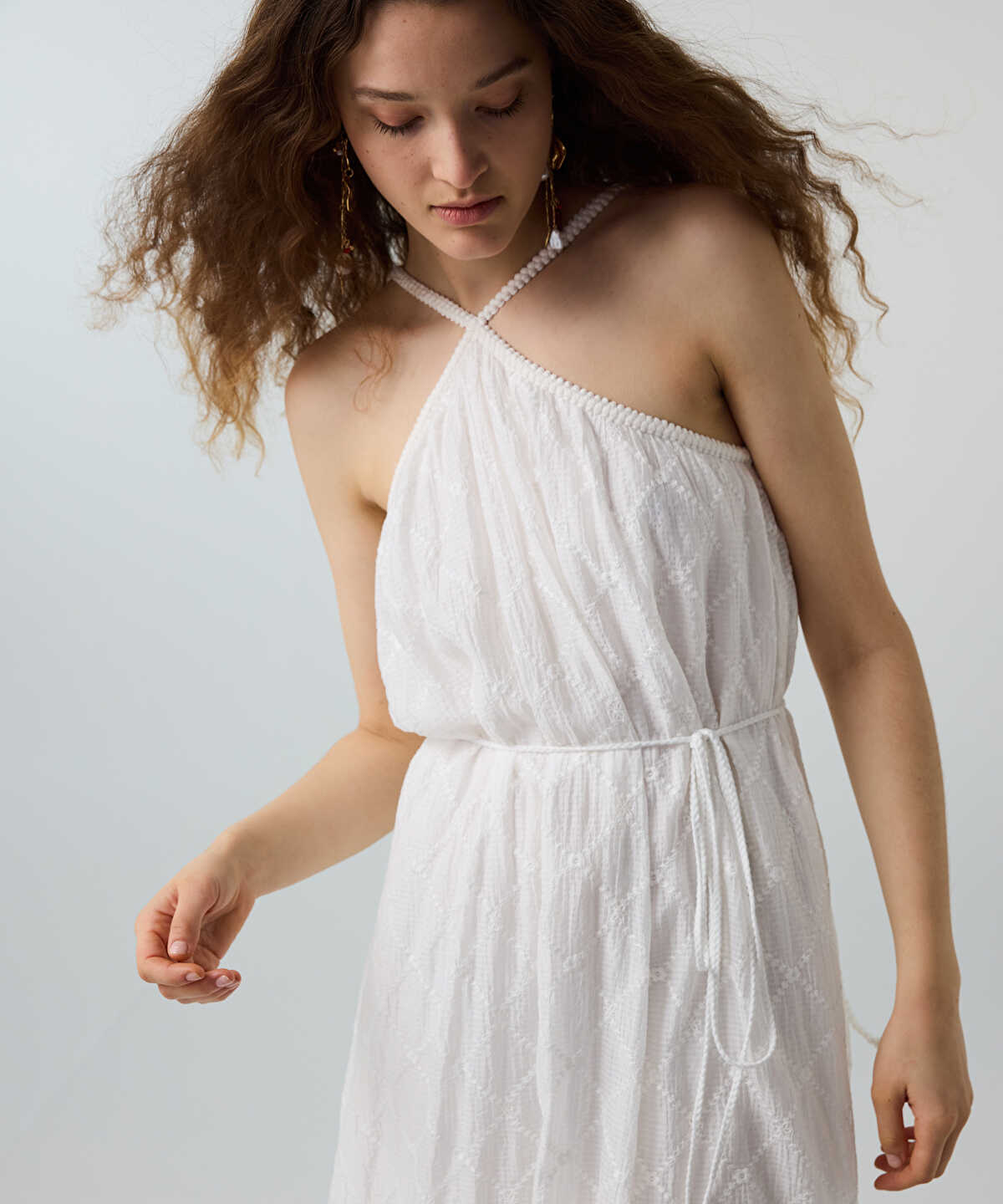 Embroidered Halter Dress