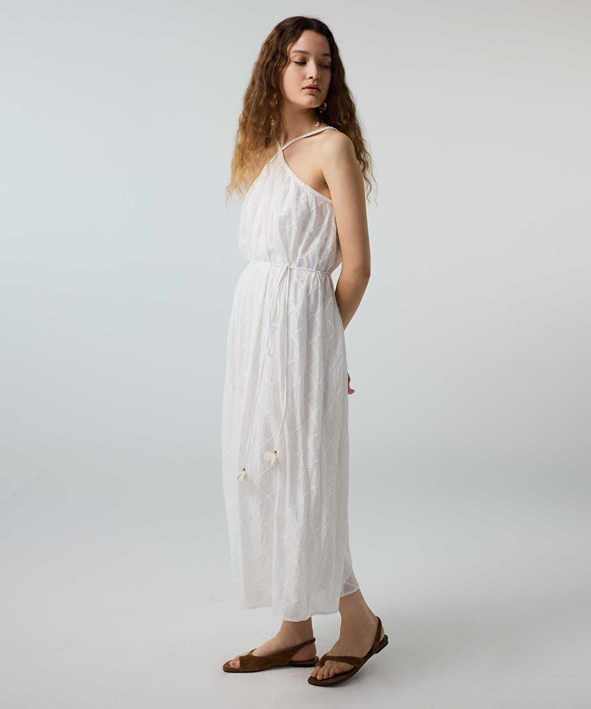 Embroidered Halter Dress