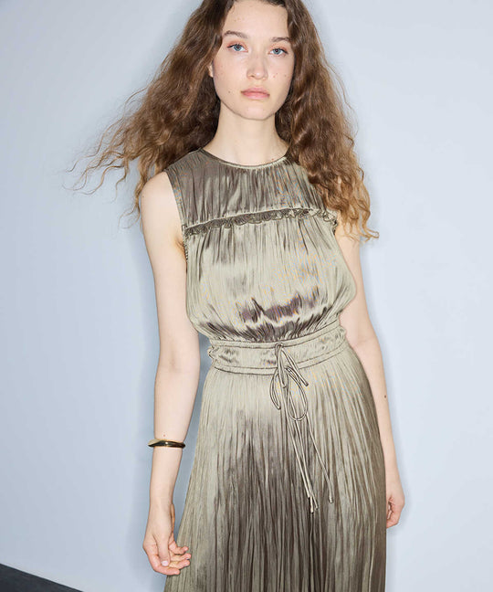 Satin-Effect Pleated Midi Dress