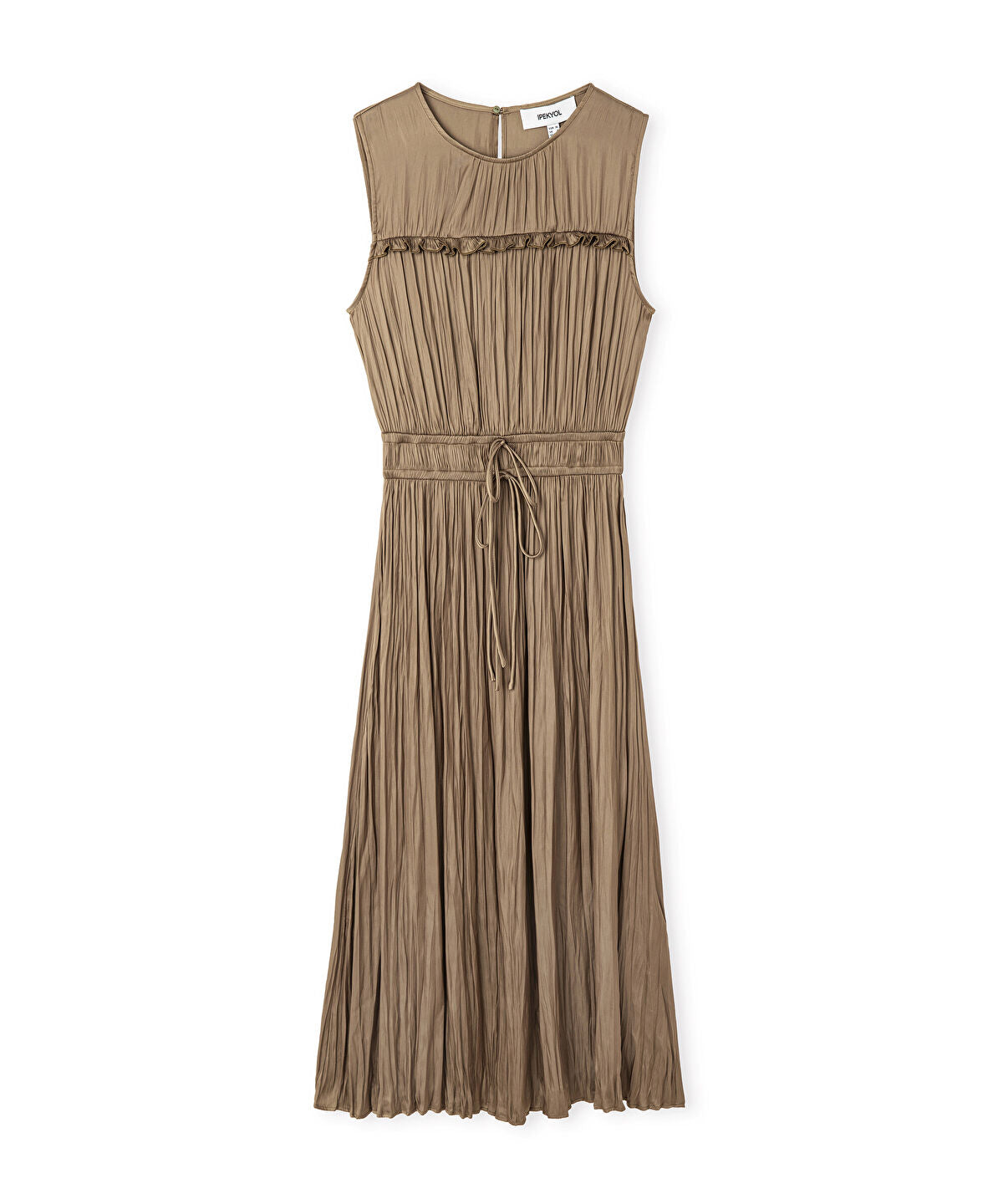 Zoomed Satin-Effect Pleated Midi Dress