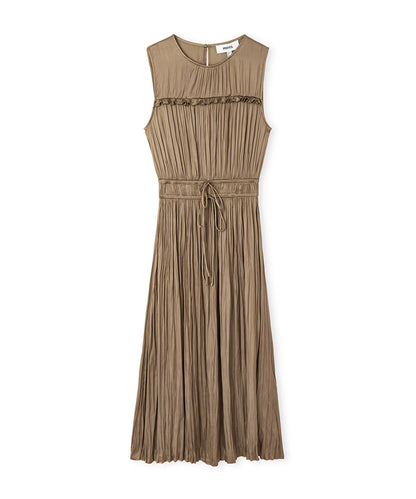 Satin-Effect Pleated Midi Dress