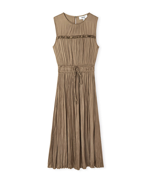 Satin-Effect Pleated Midi Dress