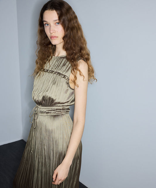 Satin-Effect Pleated Midi Dress