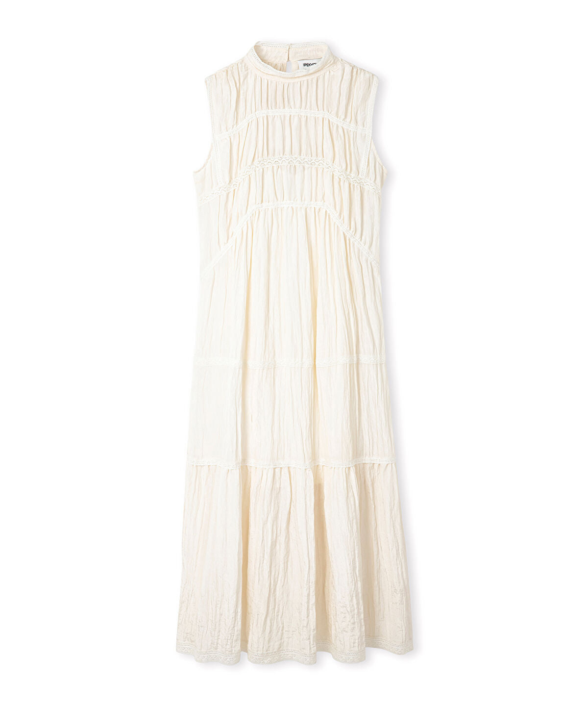 Zoomed Crinkled Lace-Trim Midi Dress