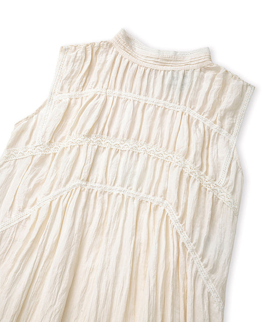Crinkled Lace-Trim Midi Dress