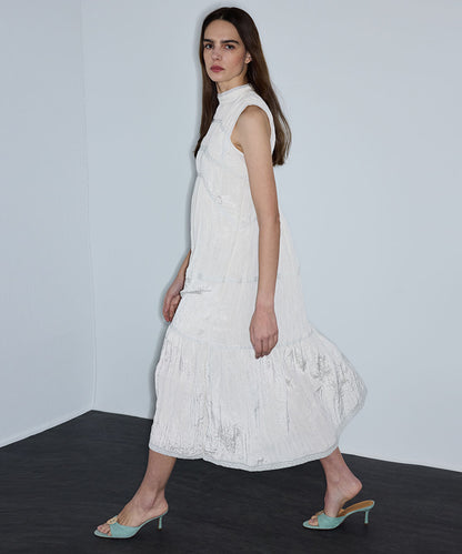 Crinkled Lace-Trim Midi Dress