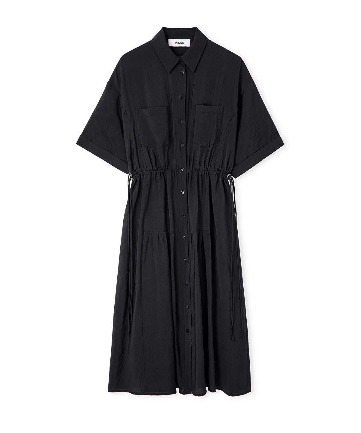 Zoomed Adjustable Cinch-Waist Shirt Dress