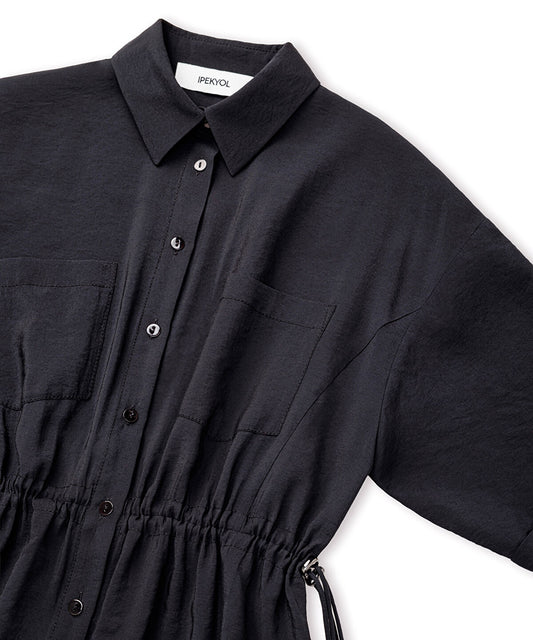 Adjustable Cinch-Waist Shirt Dress
