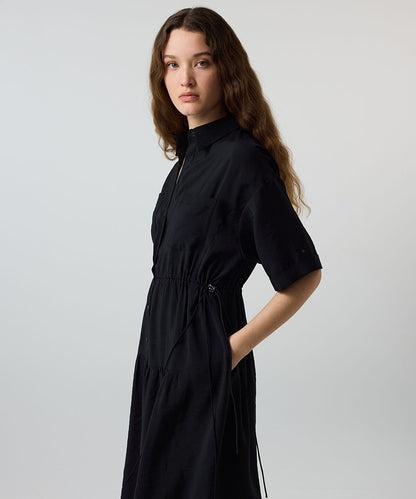 Adjustable Cinch-Waist Shirt Dress