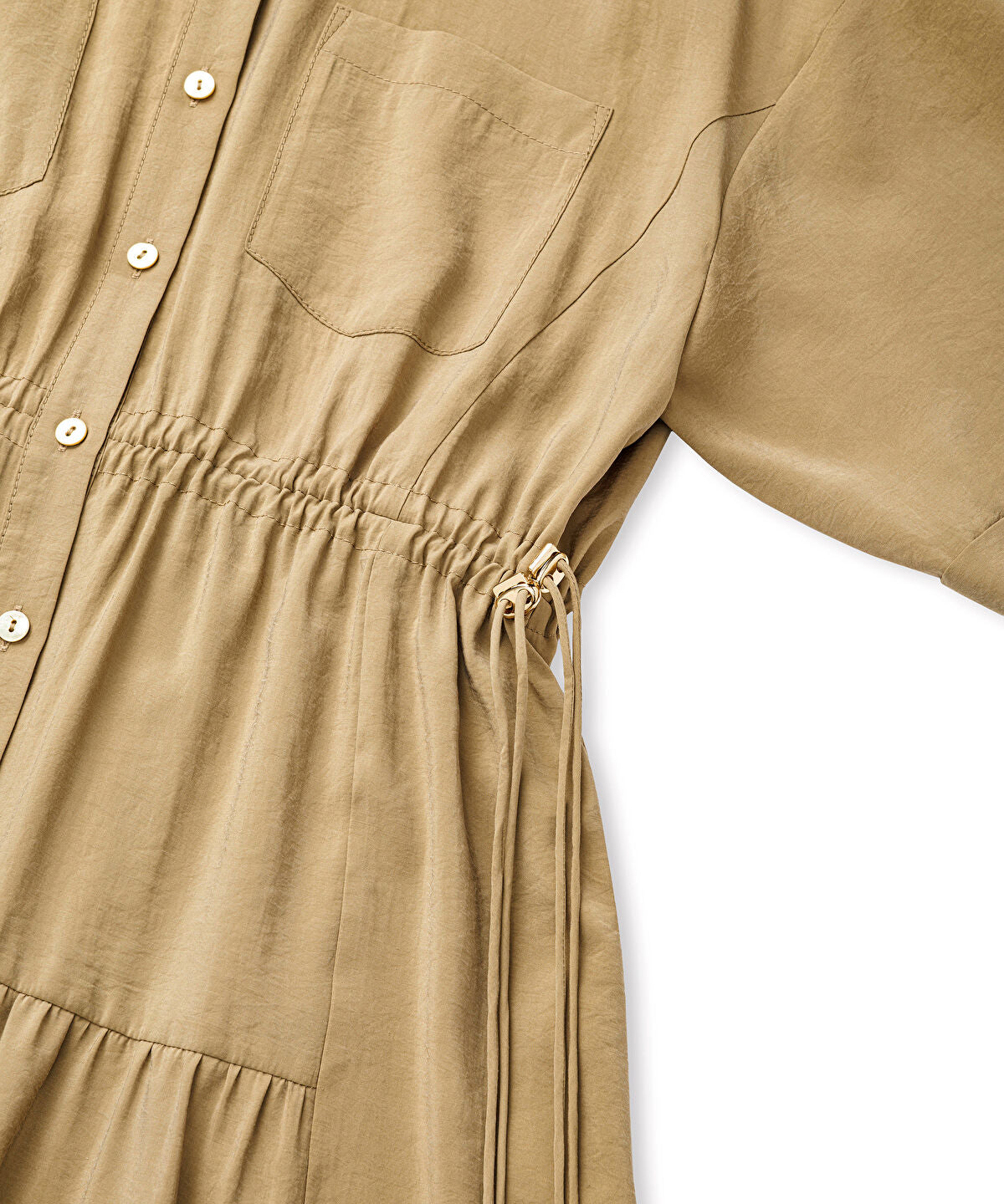 Zoomed Adjustable Cinch-Waist Shirt Dress