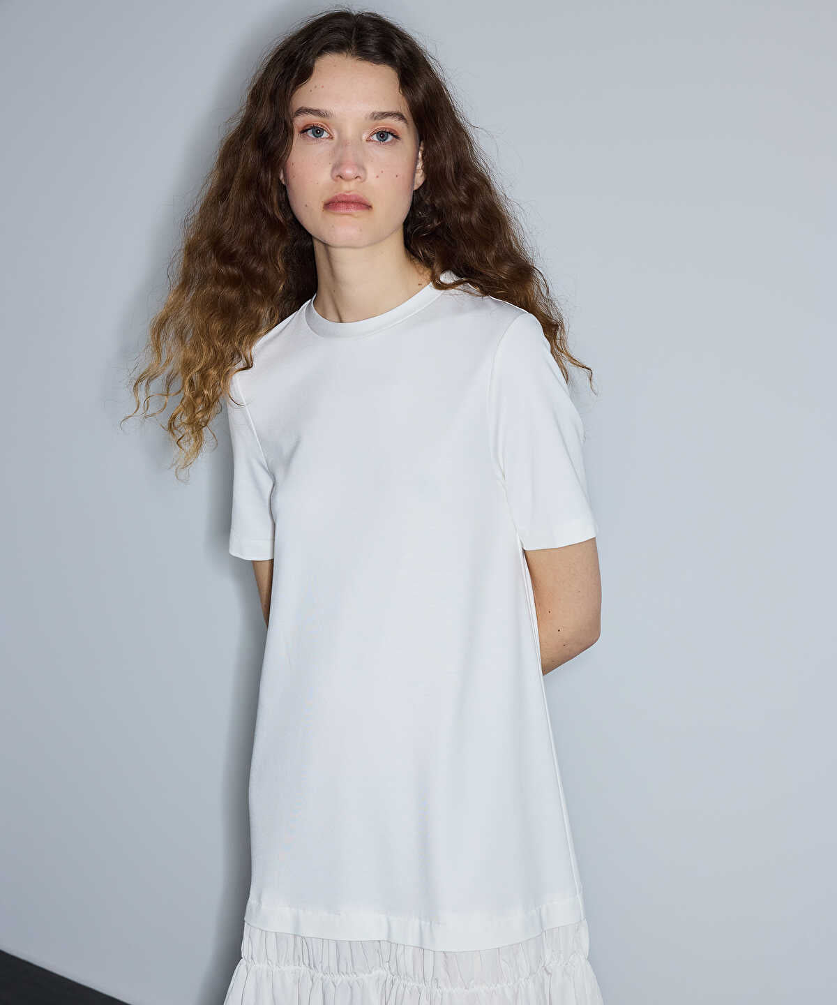 Mixed-Media Ruffled Midi Dress