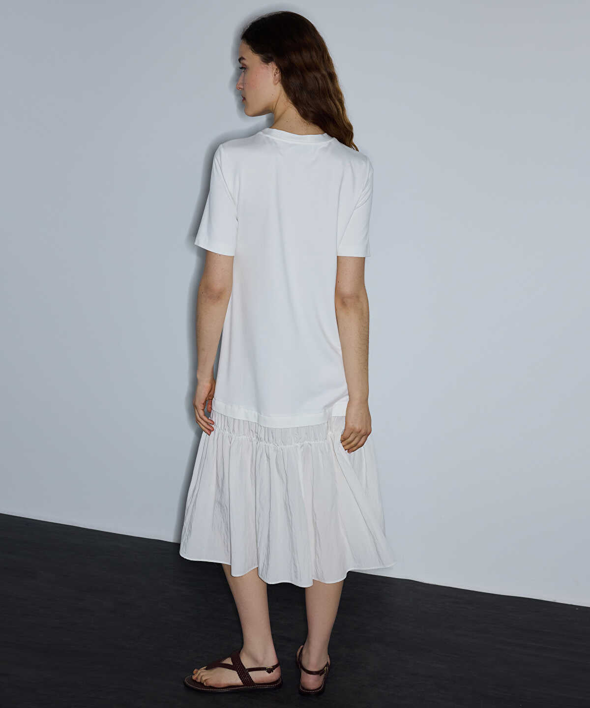 Mixed-Media Ruffled Midi Dress