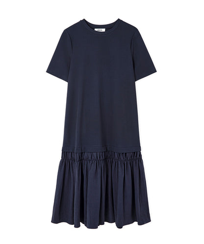 Mixed-Media Ruffled Midi Dress